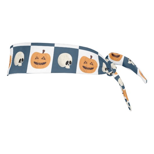 スカルとカボチャのチェック タイヘッドバンド (回転90)