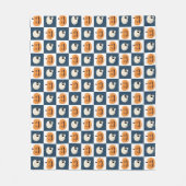 スカルとカボチャのチェック フリースブランケット (正面)