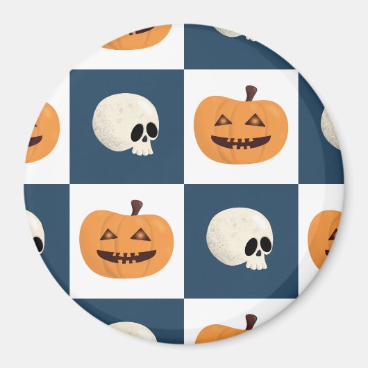 スカルとカボチャのチェック マグネット (正面)