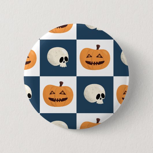 スカルとカボチャのチェック 缶バッジ (正面)