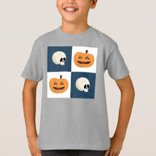 スカルとカボチャのチェック Tシャツ