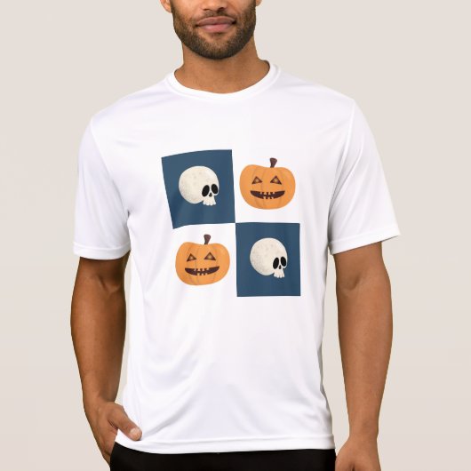 スカルとカボチャのチェック Tシャツ (正面)