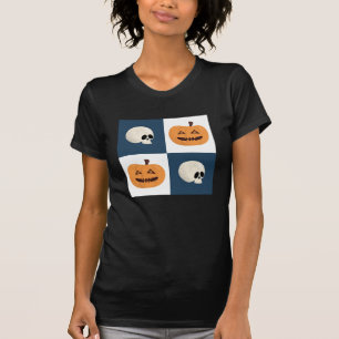 スカルとカボチャのチェック Tシャツ
