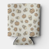 スカルとカボチャのハロウィーンパターン 缶クーラー (正面)