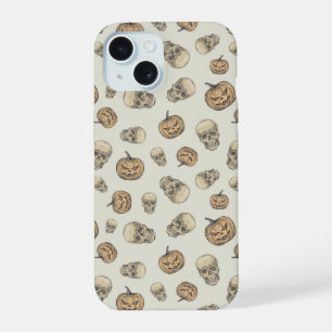 スカルとカボチャのハロウィーンパターン iPhone 15ケース