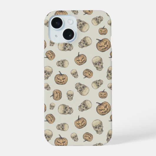 スカルとカボチャのハロウィーンパターン iPhone 15ケース (裏面)