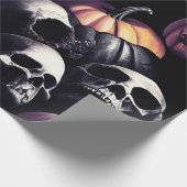 スカルとカボチャ、ハロウィーンテーマ、ダークカラー ラッピングペーパー (角)