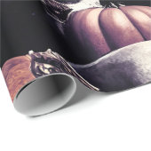 スカルとカボチャ、ハロウィーンテーマ、ダークカラー ラッピングペーパー (ロールコーナー)