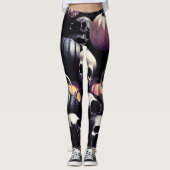 スカルとカボチャ、ハロウィーンテーマ、ダークカラー レギンス (正面)