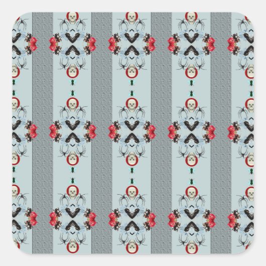 スカルとクモのステッカー スクエアシール (正面)