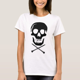 スカルとクラリネット-白黒 Tシャツ