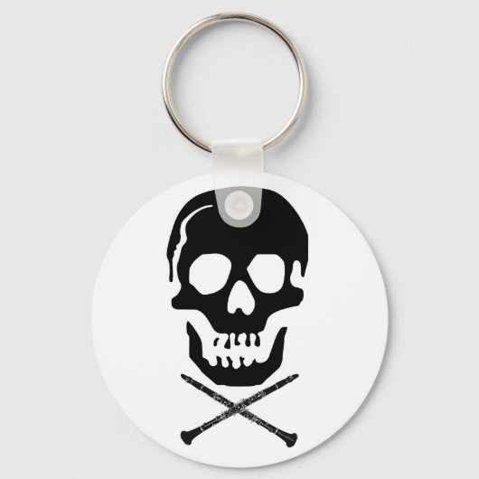 スカルとクラリネット – 黒（白） キーホルダー (正面)