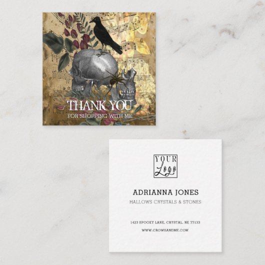 スカルとクロウありがとうロゴ スクエア名刺 (正面/裏面)