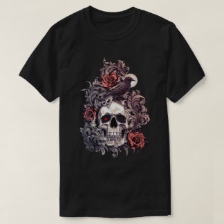 スカルとクロウとバラ Tシャツ