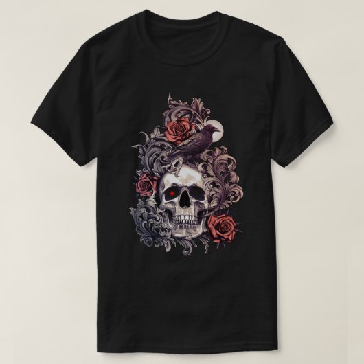 スカルとクロウとバラ Tシャツ (デザイン正面)
