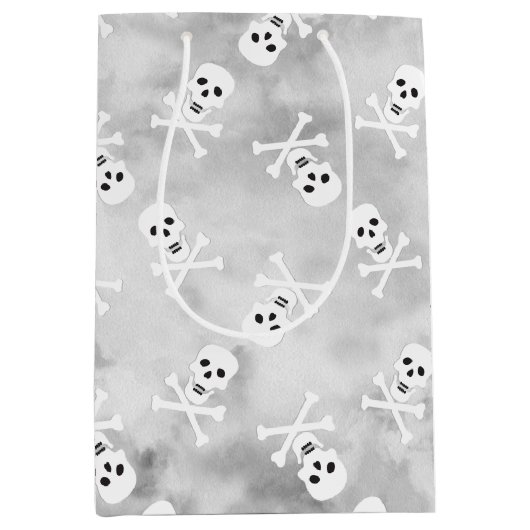 スカルとクロスボーンズグレー抱き枕 ミディアムペーパーバッグ (正面)