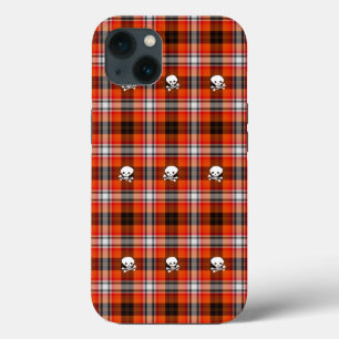 スカルとクロスボーンズ赤と黒の格子縞 iPhone 13ケース