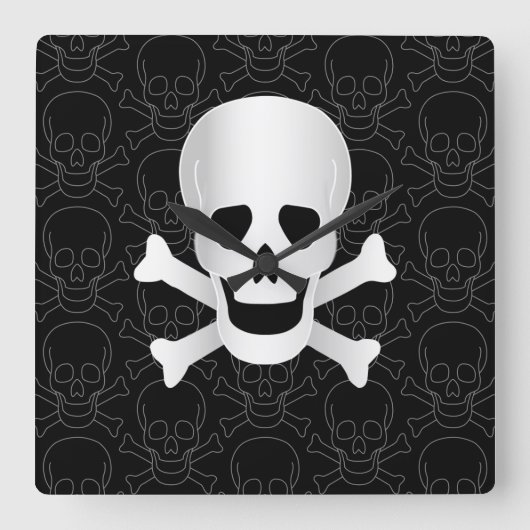 スカルとクロスボーン スクエア壁時計 (正面)