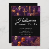 スカルとクロス墓地ハロウィーンディナーパーティー 招待状 (正面/裏面)
