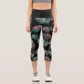 スカルとグラデーションバラ | Gothic Glam Pastel グランジ カプリレギンス (正面)