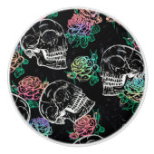 スカルとグラデーションバラ | Gothic Glam Pastel グランジ セラミックノブ (正面)