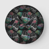 スカルとグラデーションバラ | Gothic Glam Pastel グランジ ラウンド壁時計 (正面)