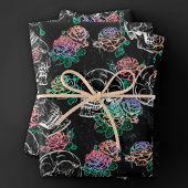 スカルとグラデーションバラ | Gothic Glam Pastel グランジ ラッピングペーパーシート