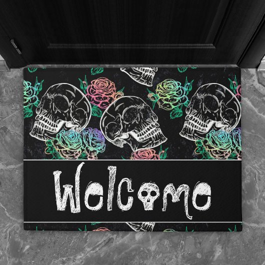 スカルとグラデーションバラ | Gothic Glam Welcome ドアマット