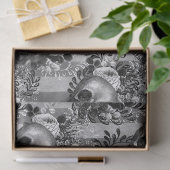 スカルとグレーのバラのグレーのデコペストライプのージ 薄葉紙 (ギフト)