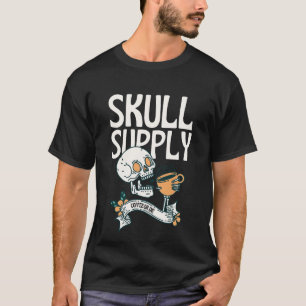 スカルとコーヒーカップイラストレーション Tシャツ