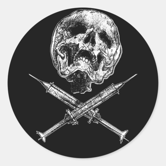 スカルとシリンジ ラウンドシール (正面)