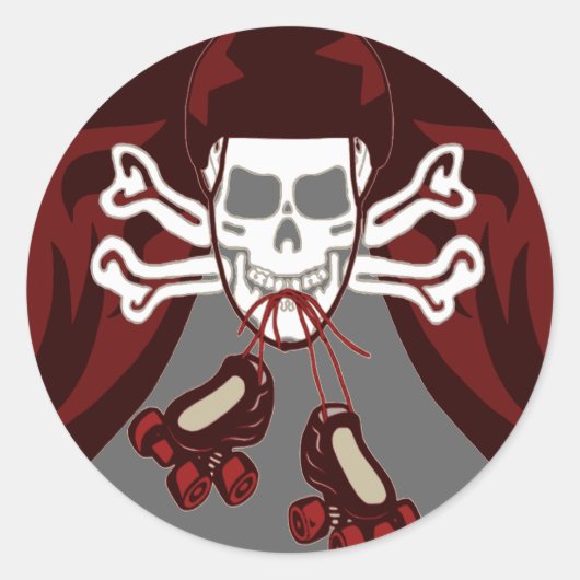スカルとスケートのシール ラウンドシール (正面)