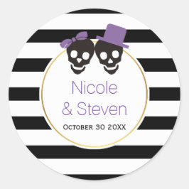 スカルとストライプ紫ハロウィン結婚ズ ラウンドシール