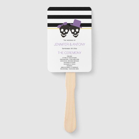 スカルとストライプ紫色の結婚式 ハンドファン (正面)