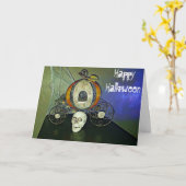 スカルとスパイダーウェブハロウィンカード カード (黄色い花)