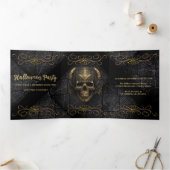 スカルとスパイダーウェブハローウィンパーティ招待状 三つ折り招待状 (内部)