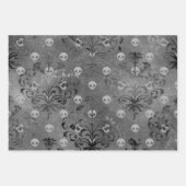 スカルとチャコールダマスクオングレー ラッピングペーパーシート (正面2)