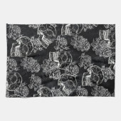 スカルとチョークバラ |ゴシックファンキークグランジラ キッチンタオル (横)