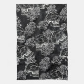 スカルとチョークバラ |ゴシックファンキークグランジラ キッチンタオル (縦)