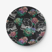 スカルとチョークバラ |ゴシックファンキークグランジラ ペーパープレート (正面)