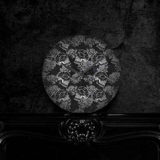 スカルとチョークバラ |ゴシックファンキークグランジラ ラウンド壁時計