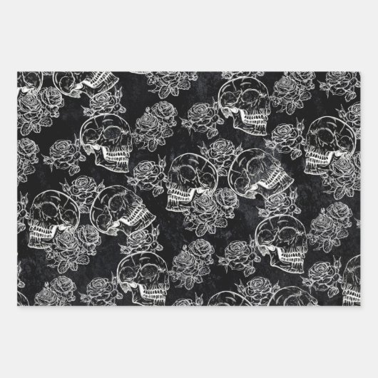 スカルとチョークバラ |ゴシックファンキークグランジラ ラッピングペーパーシート (正面)