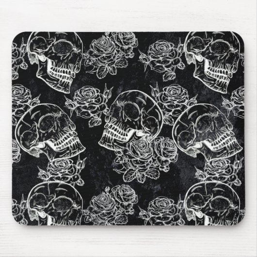スカルとチョークバラ |ゴシッファンキークグラムグランジ マウスパッド (正面)