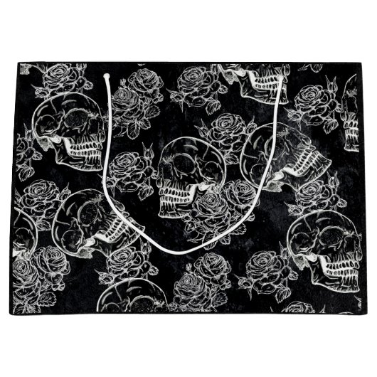 スカルとチョークバラ |ゴシッファンキークグラムグランジ ラージペーパーバッグ (正面)