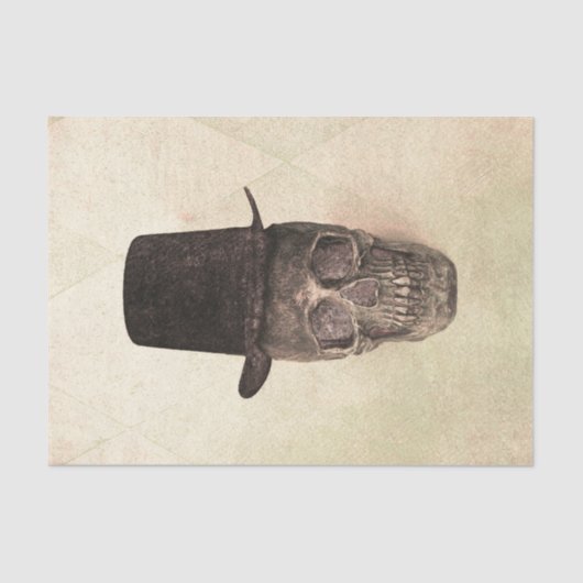 スカルとトップハットゴシックヴィンテージベージュテクスチャ 薄葉紙 (正面)