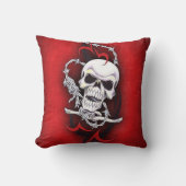 スカルとトライバルタトゥー クッション (正面)