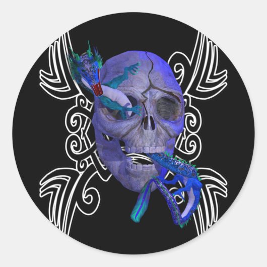 スカルとドラゴンタトゥーステッカー ラウンドシール (正面)