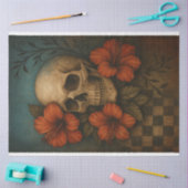 スカルとハイビスカスの調和デコページ紙 薄葉紙 (クラフト)