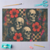 スカルとハイビスカスコラージュデクページ紙 薄葉紙 (クラフト)