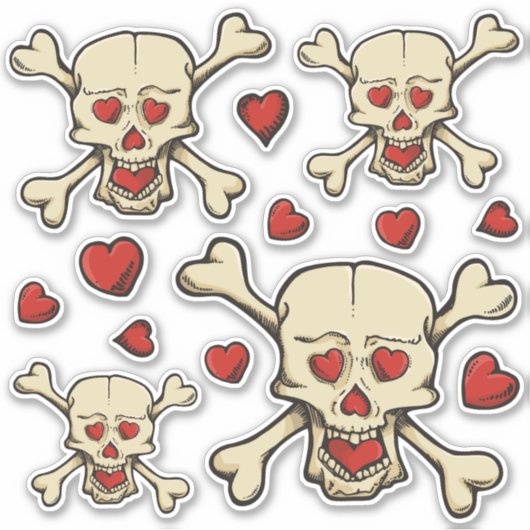 スカルとハートセットのシール シール (正面)
